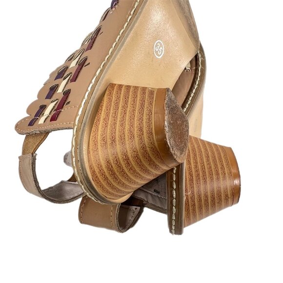 Multicolor Woven Slingback Shoes Kitten Heel Perforated Stripes 35 Tan Purple - Picture 5 of 8